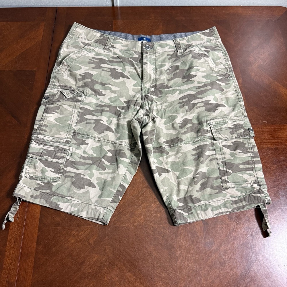 George Men's Camo Cargo Shorts Size 40 Green Beige Stretch Outdoor Multi-Pocket